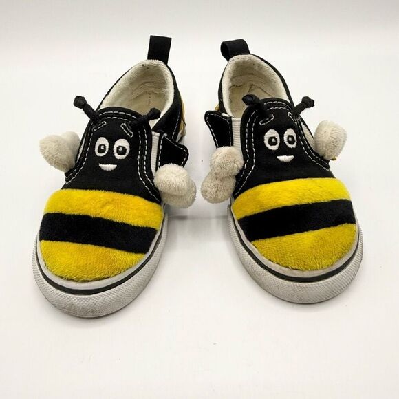 Vans Bee Kind Aplix Slip-On Yellow Black Canvas Sneakers - Toddler US 6 - Picture 1 of 10